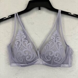 Understance‎ Purple Heather Mauve Bruyere Embroidery Sheer Bra 32DD Lingerie